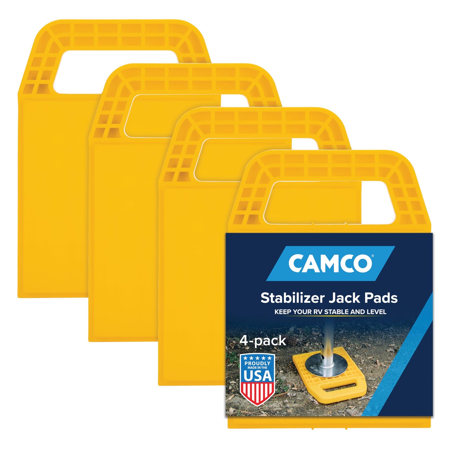 Camco RV Stabilizing Jack Pads, Helps Prevent Jacks from Sinking, 6.5 Inch x 6.5 Inch Pad - 4 Pack (44595), Yellow