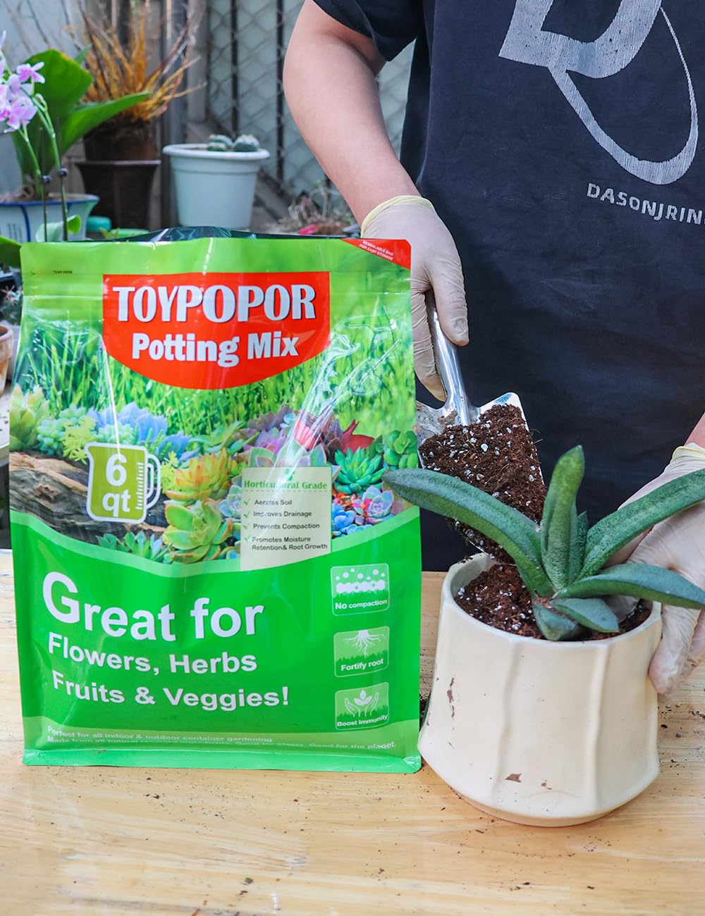 TOYPOPOR Potting Soil for All Indoor Houseplants, (3qt) Contains Perlite, Peat Moss, Coco Coir and Rice Charcoal, Well Draining Potting Mix Light, Aerated Texture for Healthy Plant Roots, Fast Growth