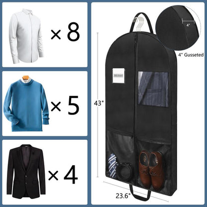 Belinlen 3pack 43" Garment Bags for Travel Hanging Clothes Suit Bag with 4" Gussetes for Cover Clothes Protection Suit Garment Bag with 2 Mesh Pockets and 2 Carry Handles (Black)
