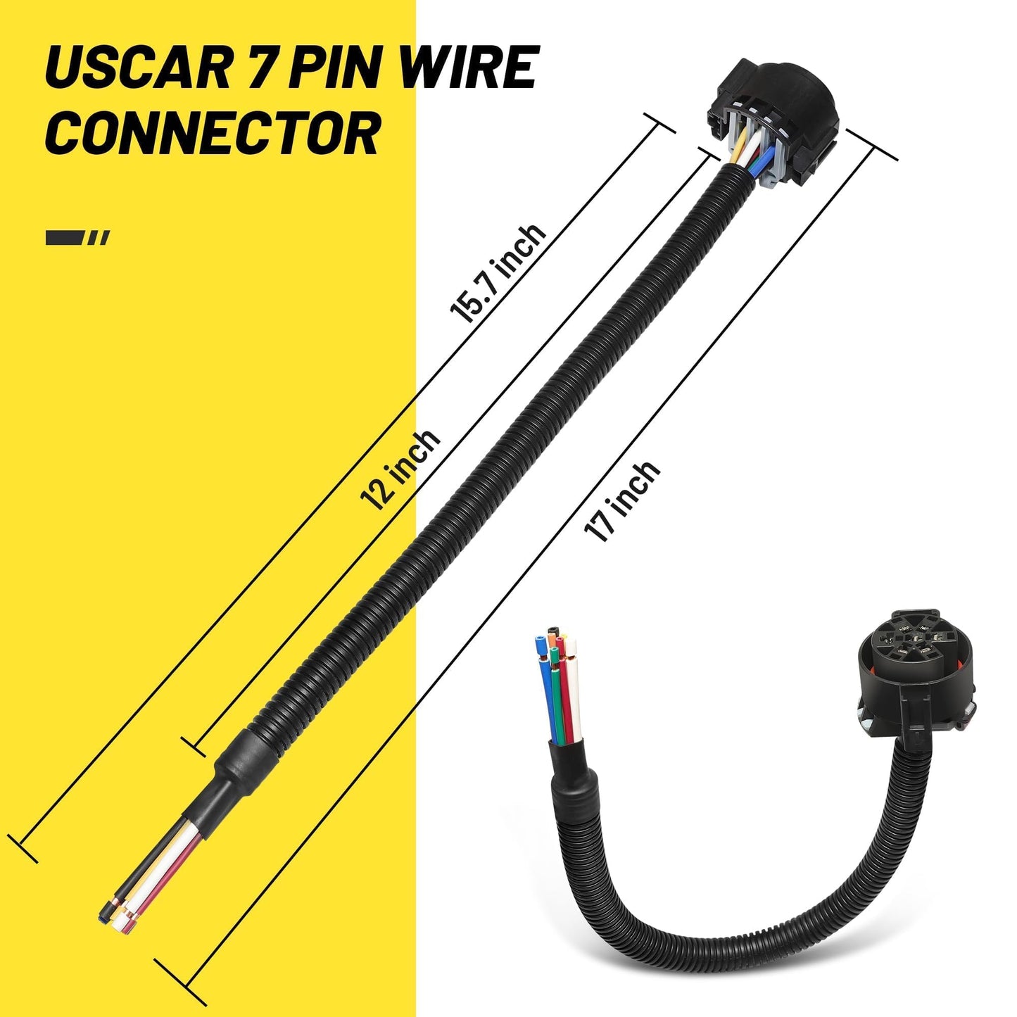 Oyviny Replacement USCAR 7 Pin Trailer Connector Wiring Harness OEM Style for Ford/GM/Chevy/Dodge Ram F150 Trailer Plug Socket Pigtail 12-16 AWG Pure Copper with Flex Tubing 16-Inch