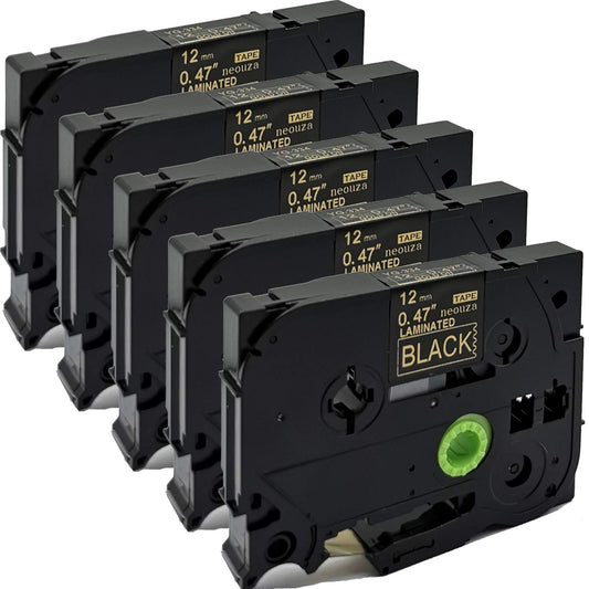 NEOUZA 5PK Compatible for Brother P-Touch Laminated TZe TZ Label Tape 334 Gold on Black Cartridge 12mmx8m