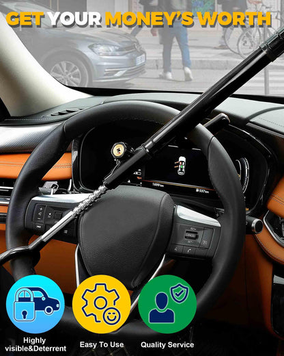 Tevlaphee Steering Wheel Lock Anti-Theft Device Security Car Lock Anti Theft Visible Car Steering Wheel Lock Antitheft Locking Devices Adjustable Car Wheel Lock with 3 Keys (Black)
