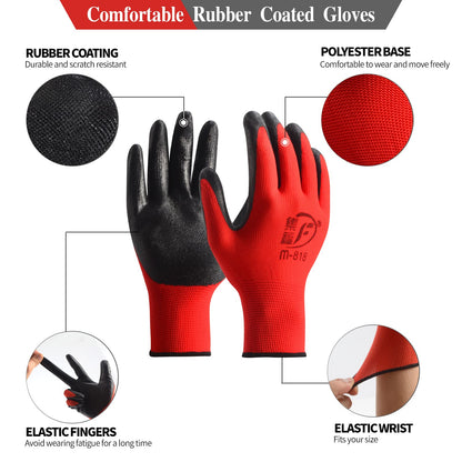 24 Pairs Gardening Gloves for Men Women Rubber Coated Breathable Garden Gloves Construction Gloves Men Safety Work Gloves (24, Large)