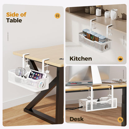 Under Desk Cable Management Tray White, Cinati Cable Management Under Desk No Drill, Cable Tray with Clamp for Desk Wire Management,Desk Cable Management Box for Office, Home - No Damage to Desk