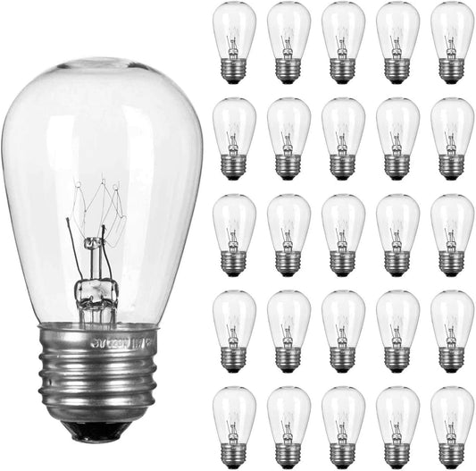 Moonflor 26-Pack S14 Incandescent Light Bulbs - 11W 2700K Warm White, Waterproof Glass, E26 Base Edison Bulbs for Outdoor String Lights & Patio Lighting, Dimmable, UL Listed
