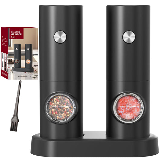 CIRCLE JOY Salt and Pepper Grinder Set Electric Pepper Grinder Automatic Pepper Mill with Adjustable Coarseness, Battery Powered Operation, Black
