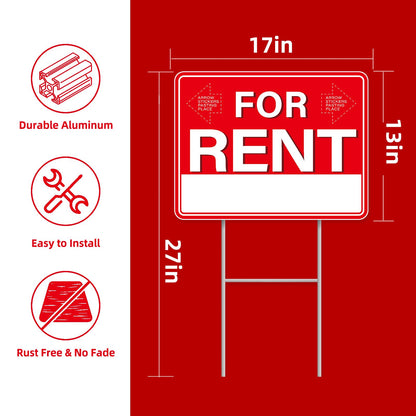 GXGGUS For Rent Signs with Stand,2 PCS 17" x 13" Double-Sided Yard Signs with Arrow Stickers Pricing Stickers, House Car Rental Supplies