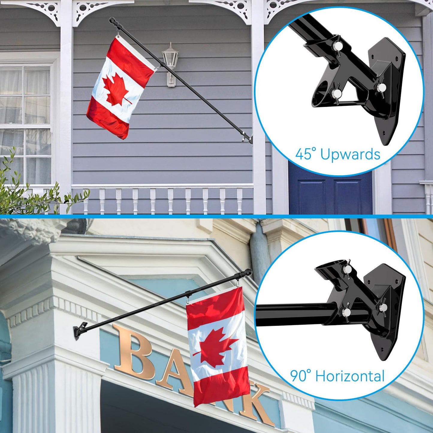 ZMTECH Flag Pole - Upgraded Bracket, 6 FT Stainless Steel Flag Poles for Outside House, Residential or Commerical, Tangle Free Flag Pole Kit for American Flag (Without Flag, Black)