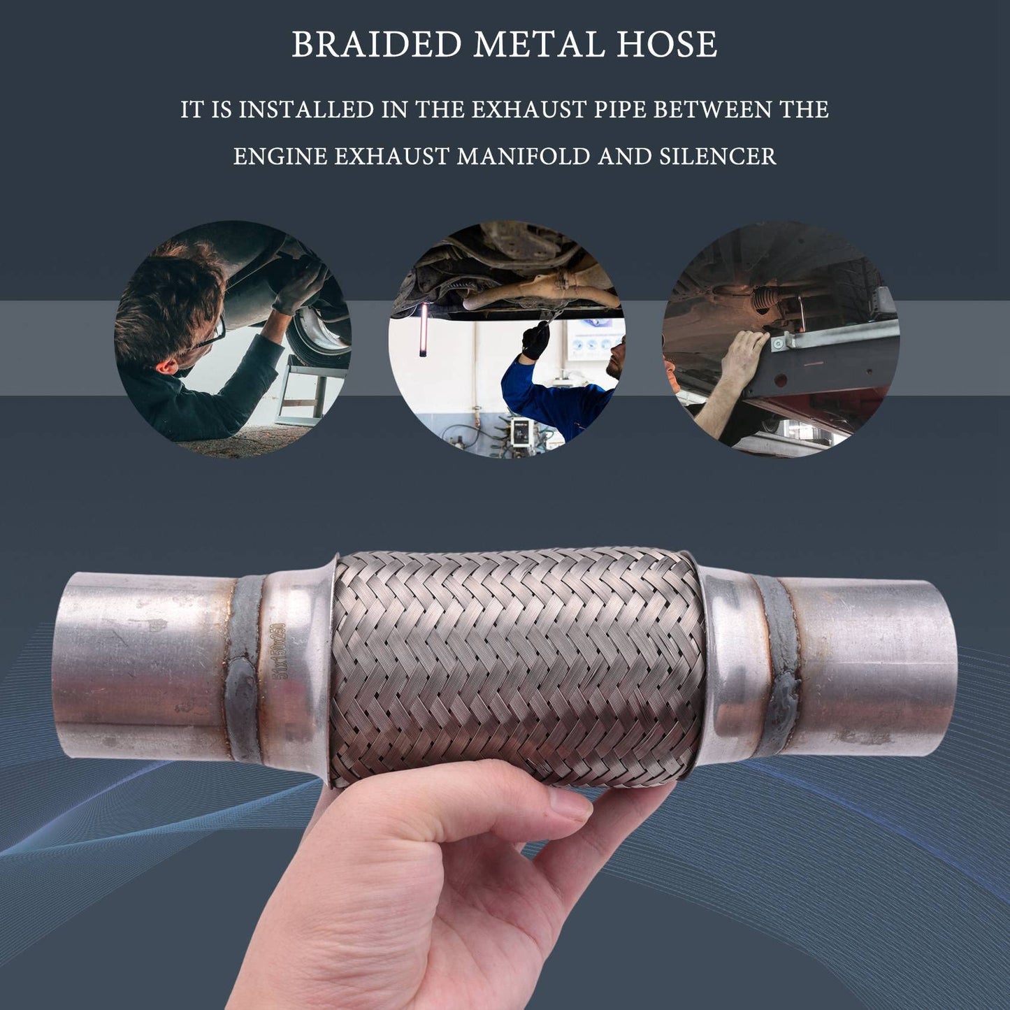 Teppich 2" x6" Exhaust Flex Pipe Stainless Steel Double Braid 10" OL Universal Modified Stainless Steel Flexible Connection Braided Pipe