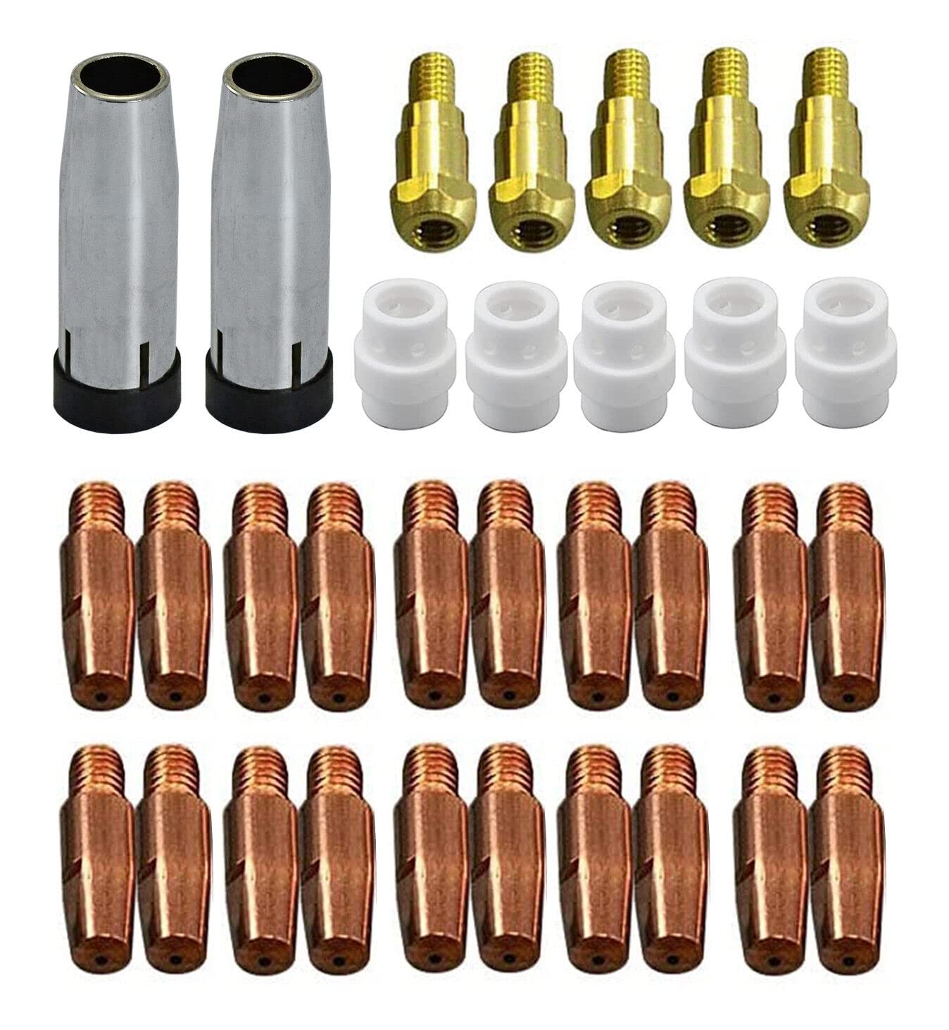 RIVERWELD MIG MAG Contact Tips M6 0.9mm 140.0169 Conical Cups Gas Nozzle 145.0080 Contact Tip Holder 142.0003 Gas Diffuser Ceramic 012.0183 for 24KD MB24 Co² Welding Torch 32pcs
