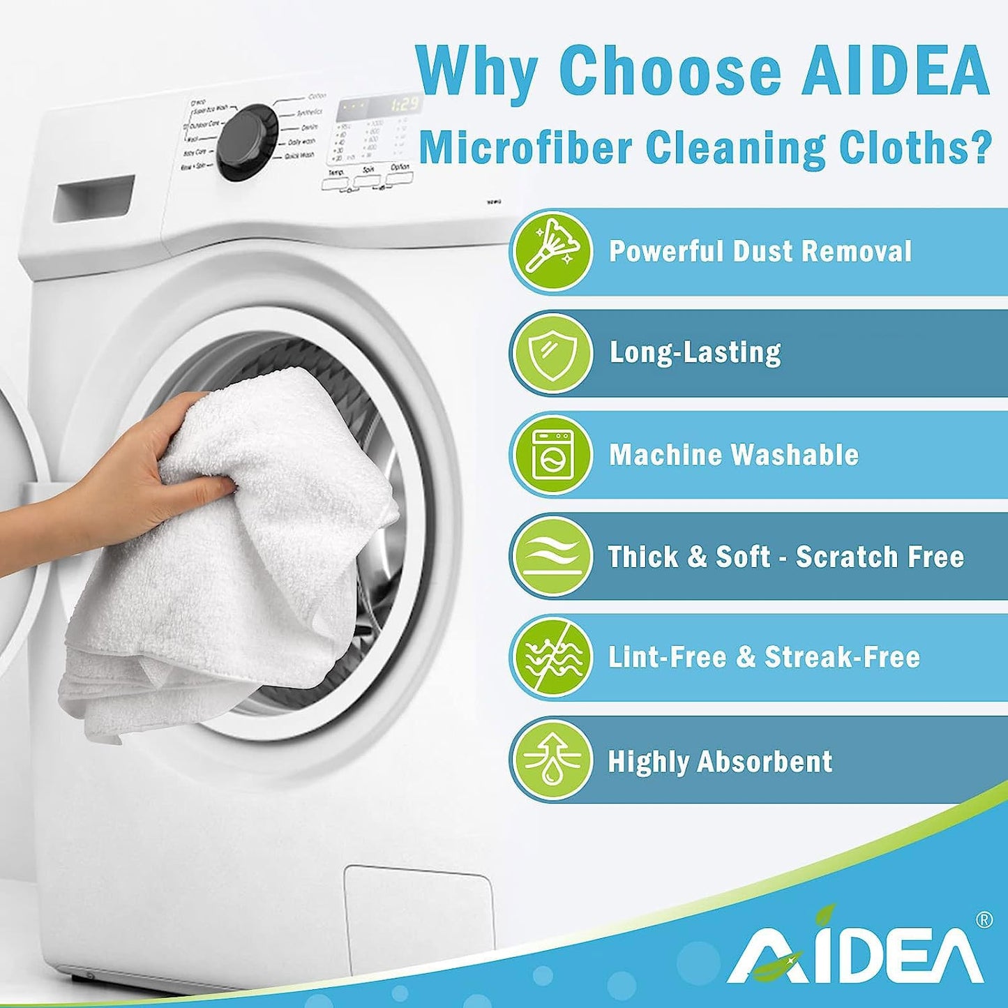 AIDEA Microfiber Cleaning Cloths White-50PK, Absorbent Cleaning Rags, Lint-Free Rags, Dust Cloth, Microfiber Towels Wash Cloth Dish Towels-11.5"x 11.5"