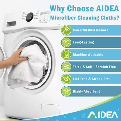 AIDEA Microfiber Cleaning Cloths White-50PK, Absorbent Cleaning Rags, Lint-Free Rags, Dust Cloth, Microfiber Towels Wash Cloth Dish Towels-11.5"x 11.5"