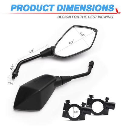 MICTUNING Mirror for Motorbike,Universal Side Mirror with 10mm Bolt 7/8 inches Handlebar Clamp Mirror,High Definition,Blast-resistant Handlebar Wing Foldable Mirrors, End Side Mirror (2 Pack)