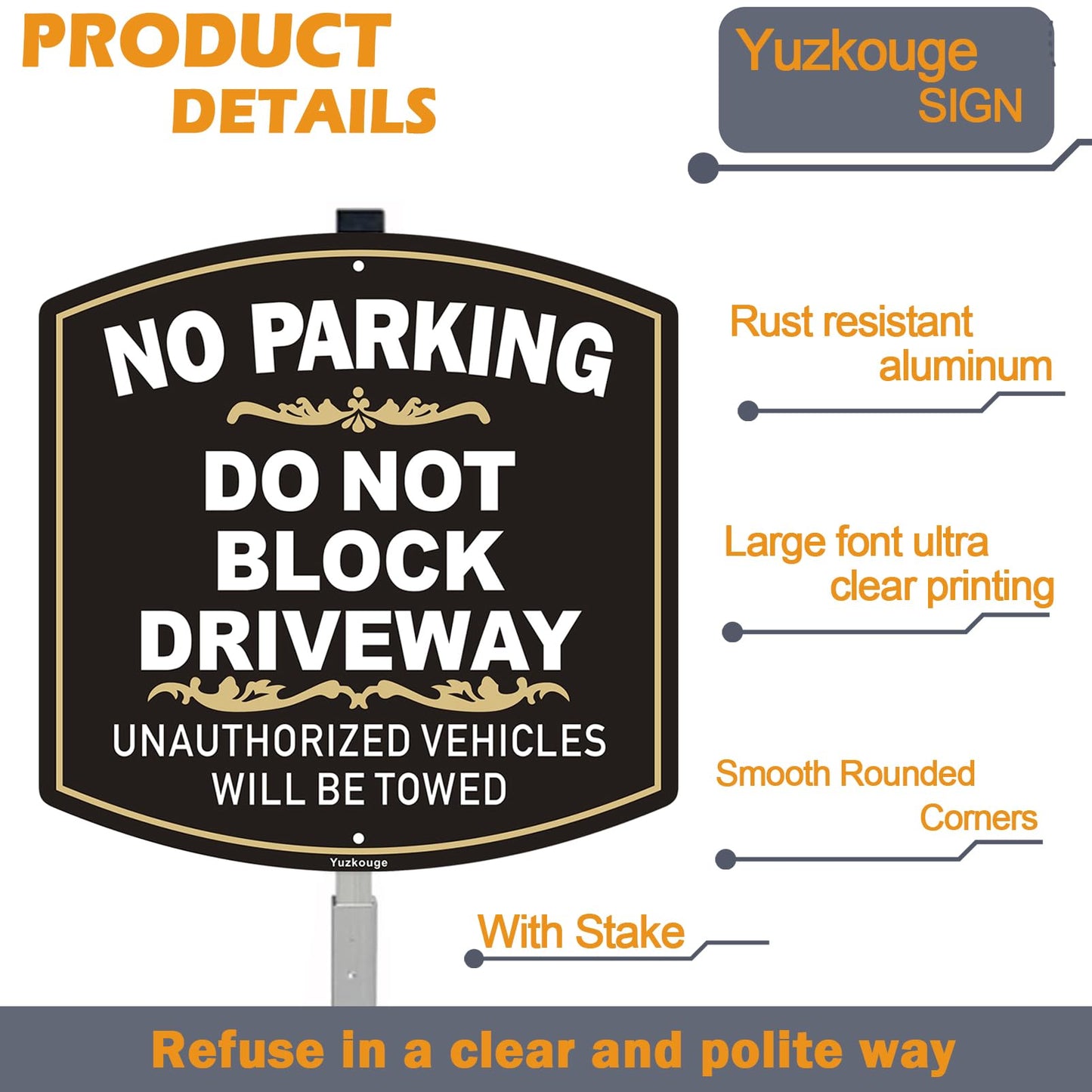 Yuzkouge No Parking, Do Not Block Driveway Sign, 12 x 12 Inches Aluminum Sign with 3 Feet Stake(Detachable), Weatherproof, Fade Resistant, Easy Mounting.