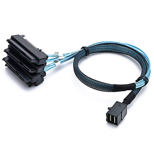 CableDeconn SFF-8643 Internal Mini SAS HD to (4) 29pin SFF-8482 connectors with SAS 15pin Power Port 12GB/S Cable (1M) (H0204)
