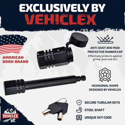 Vehiclex Hitch Receiver Pin Lock - 5/8" Pin for Class III, IV Hitch 2" - Unique Tubular Key - Dust and Mud Resistant Trailer Hitch Lock for Theft Protection