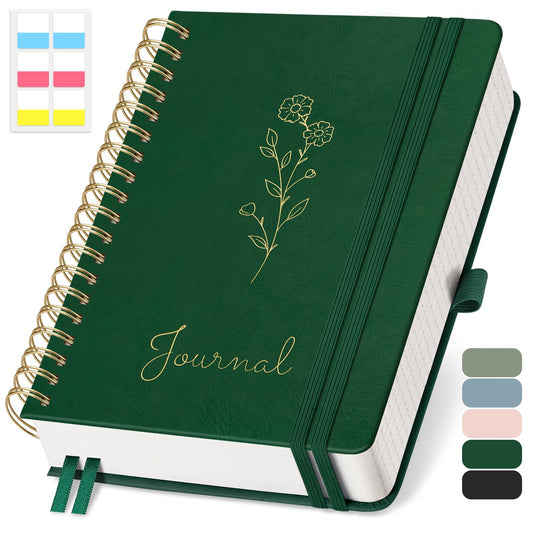 EMSHOI Lined Spiral Journal Notebook B5, 300 Numbered Pages, College Ruled Notebook, 7.48"×10.15" x 100gsm Lined Paper, Hardcover Leather Notebook for School, Work & Note Writing - Dark Green