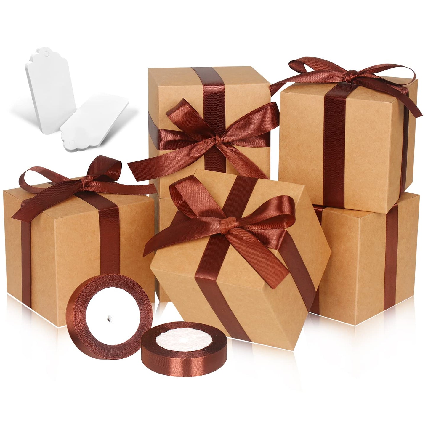 DOYIDE 50 Pack Small Gift Boxes, 3x3x3 Favor Boxes Brown Paper Gift Boxes with Lids for Presents, Crafting, Cupcake Boxes, Gifts, Candy Boxes for Wedding Party Bridal Shower Baby Shower Favors