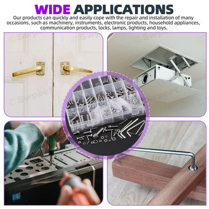Swpeet 664Pcs M2 M3 M4 M5 M6 Metric 304 Stainless Steel Button Head Hex Socket Head Cap Bolts Screws Nuts and Hex Nuts with Flat Washers and Split Lock Washers Assortment Kit, Screws All Included