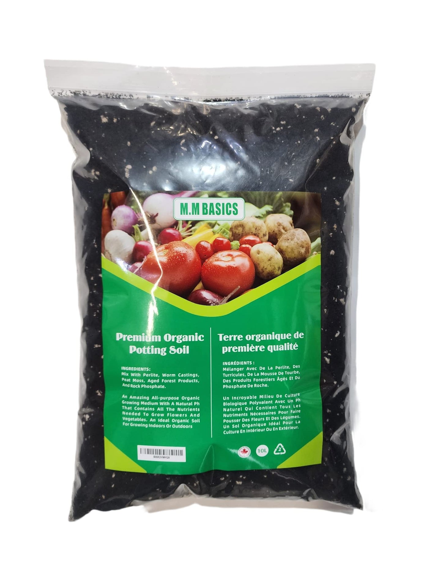 M.M Basics (10 L) Premium Organic Potting Soil Mix with Perlite, Worm Castings, Peat Moss, Aged Forest Products, and Rock Phosphate. Natural PH, an Ideal Soil for Indoor or Outdoor Organic Growing