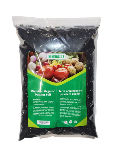 M.M Basics (10 L) Premium Organic Potting Soil Mix with Perlite, Worm Castings, Peat Moss, Aged Forest Products, and Rock Phosphate. Natural PH, an Ideal Soil for Indoor or Outdoor Organic Growing