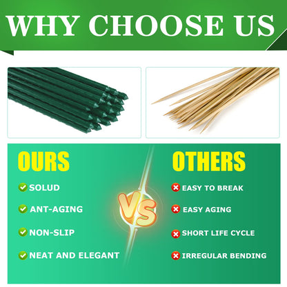 Jollybower 25pcs Steel Plant Stakes 3 Feet, Plastic Coated Metal Garden Stakes Supports Climbing for Tomato, Bean, Flowers, Tree Potted