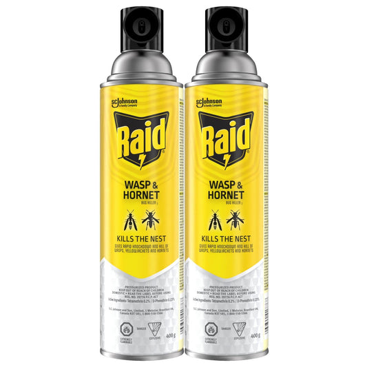 Raid Wasp and Hornet Killer, Wasp Killer Spray for Home Use Kills Bugs and Nests on Contact, Including Paper Wasps, Yellow Jackets, Mud Daubers and More, 400g (Pack of 2)