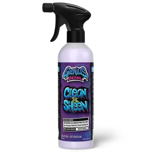 GENIUS DETAIL Clean & Sheen, Interior Car Cleaner/Protectant, Streak-Free Finish, Perfect on Dashboards, Touchscreens, Plastics, Vinyl, Leather, and More, for Cars/Trucks/Vehicles - 16oz / 473ml