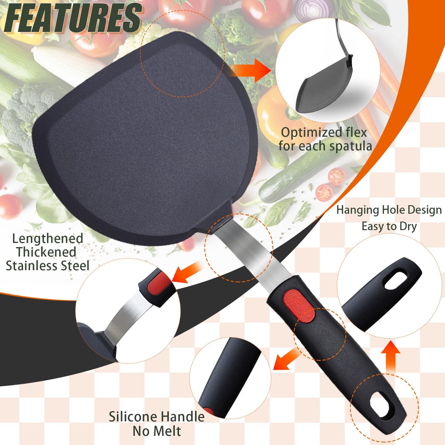4-Pack Silicone Spatula and Spoon Set, 600°F (315°C) Heat Resistant Kitchen Utensils for Non-Stick Cookware, 3 Flexible Turners & 1 Solid Spoon, Ergonomic Non-Slip Grip, BPA Free, Black