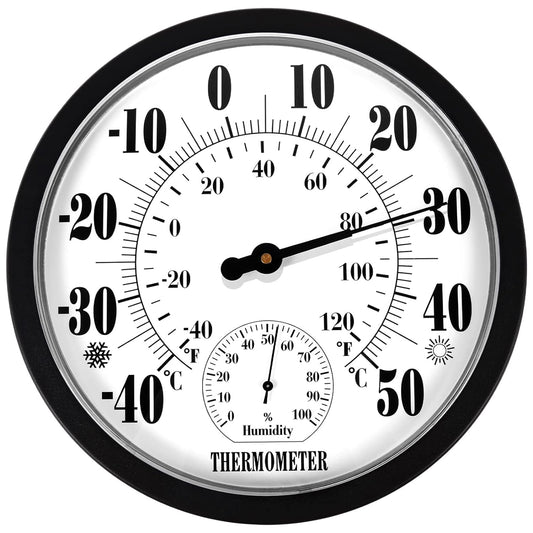 Outdoor Thermometer Celsius Large - 10'' Garden Wall Patio Weather Thermometer Hygrometer, No Battery Required for Easy Reading, Outdoor Thermometer for Patio, Home, Garden Decoration
