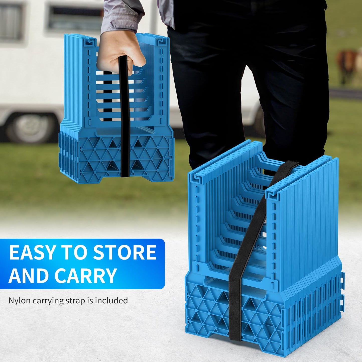 BEBOBLY RV Sewer Hose Support 10FT with Secure Rubber Band & Carry Strap, RV Sewer Hose Holder Adjust Height for Travel Trailers, RV, Campers | Avoiding Obstacles & Deep Cradles, Quick Setup/Collapse