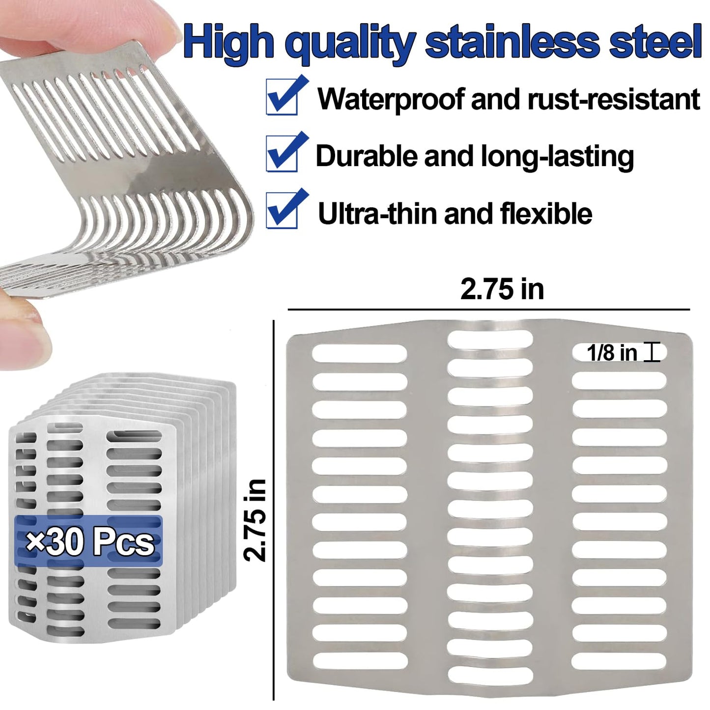 30PCS Stainless Steel Brick Weep Hole Covers for Brick Walls,Prevents Entry of Rats, Wasps,Bees, Lizards, Snakes and Scorpions （2.75" ）