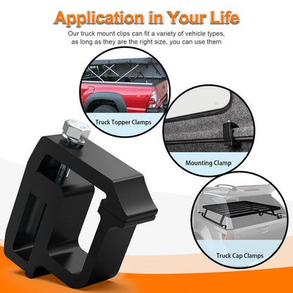 Cholila Cover 4 Pack Premium Aluminum Truck Topper Clamps, Black, Compatible with Chevy Silverado Sierra 1500 2500 3500, Dodge Dakota Ram 1500 2500 3500, F150 F250