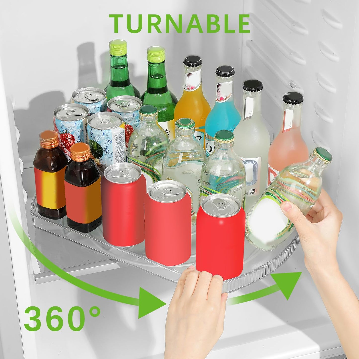 Lazy Susan Turntable Organizer for Refrigerator, 360° Rotate Fridge Organizers and Storage, 16.54 Inches Square Lazy Susan Organizer for Cabinet, Pantry, Kitchen, Countertop
