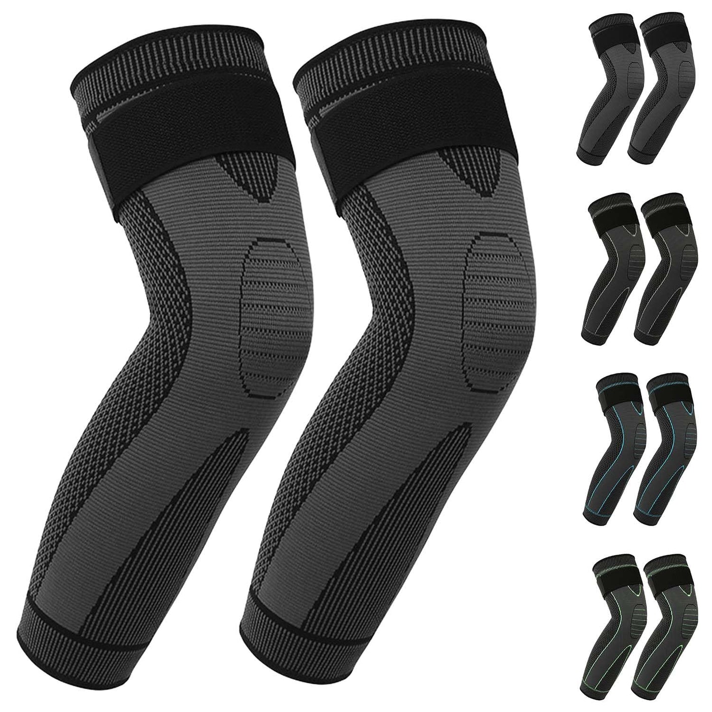Kecartu 2 Pack Knee Braces for Men & Women, Long Full Leg Compression Knee Support Sleeves for Sports, Workouts, Running, Weightlifting, Basketball, Volleyball - Joint Knee Pain Relief, Black, L