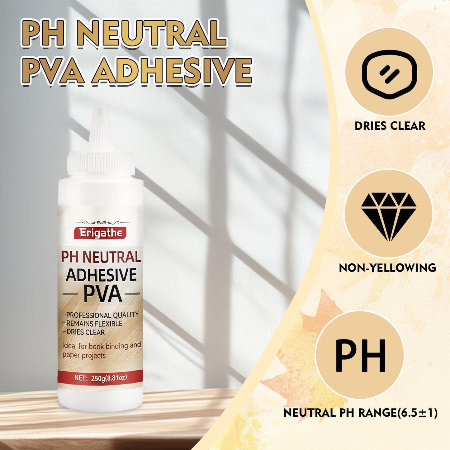 250g Book Glue,Neutral PH PVA Adhesive, Acid-Free, All-Purpose, Dries Clear and Remains Flexible, Used for Bookbinding and Repair, Framing, Collages, Paper Art and Crafts