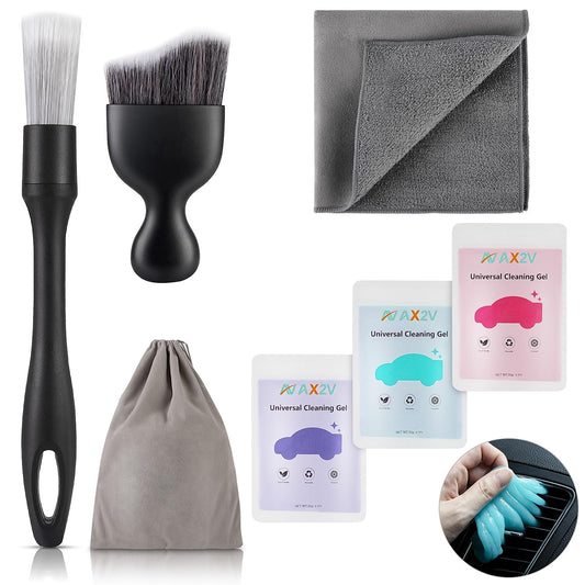 AX2V 7Pcs Car Interior Detailing Cleaning Kit, Detailing Brush Set,Clean Gel, Wash Kit, Cleaning Tools for Car,Keyboard and Interior Cleaning