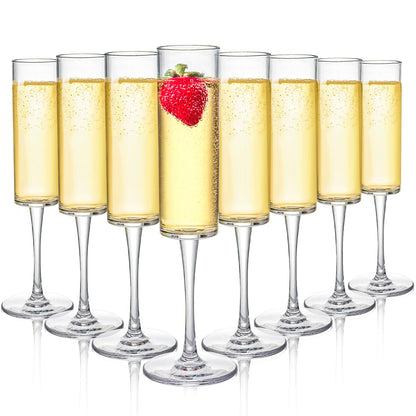 Elsjoy Set of 8 Acrylic Champagne Flutes, 6 Oz Unbreakable Clear Goblet Glasses Reusable Champagne Toasting Cups, Shatterproof Stemmed Champagne Coupes for Wedding, Anniversary, Party, Birthday, Bar