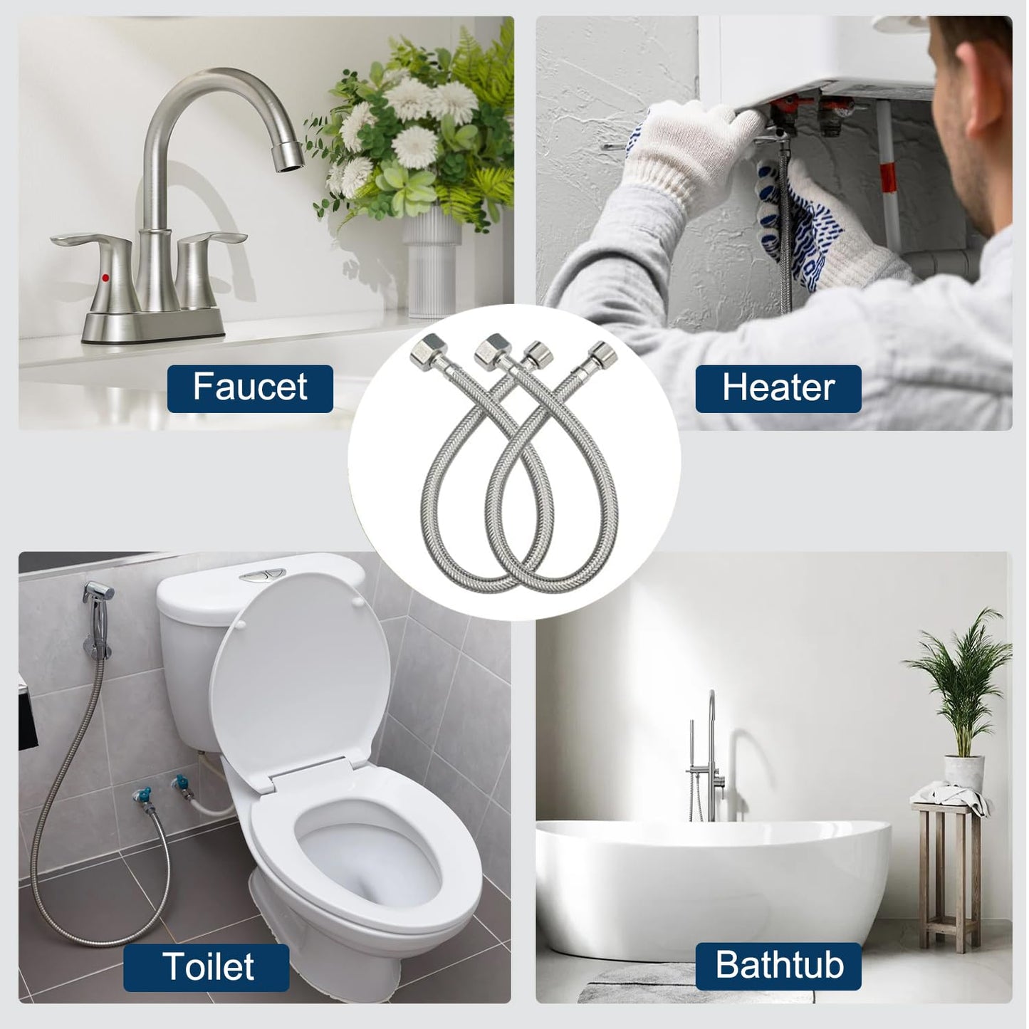 60" Faucet Supply Line,3/8" Comp x 1/2" FIP Flexible Faucet Connector,Stainless Steel Braided Supply Line for Long Distance Use of Faucet Sink, Water Heater, Angle Valve（Plumbers Tape Include