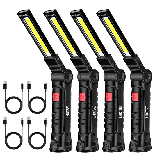 Rechargeable Work Lights, LED Work Light with Magnetic Base and Hanging Hook,360°Rotate 5 Modes Magnetic Rechargeable Flashlights for Mechanics Car Repair, Home, Garage, Emergency,BBQ,Camping(4 Pack)
