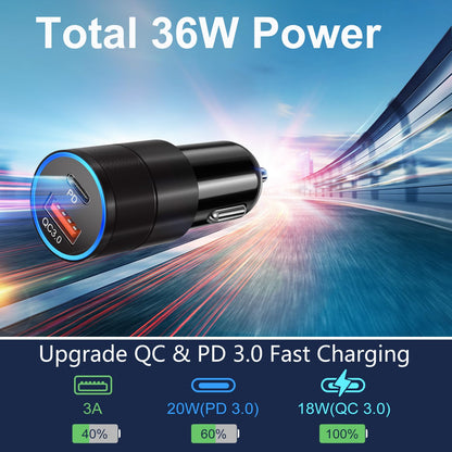 5-Pack Car Charger USB C Fast Charger, Bangfun 36W Dual Port 12V USB C Car Phone Charger QC&PD 3.0 Fast Charging Cigarette Lighter Adapter for iPhone 17 16 15 14 13 12 11 iPad,Samsung,Pixel,Android