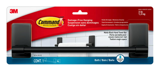 Command Towel Bar BATH42-MB-ESF, Matte Black, 1 Towel Bar, 4 Medium Water-Resistant Strips