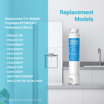 AQUACREST Refrigerator Water Filter Replacement for Frigidaire EPTWFU01® Pure Source Ultra II, FPBC2277RF, FPBG2277RF, FGHB2868TP, FFHD2250TD, FGSC2335TF, FGSC2335TD, LGHD2369TF (Package May Vary)