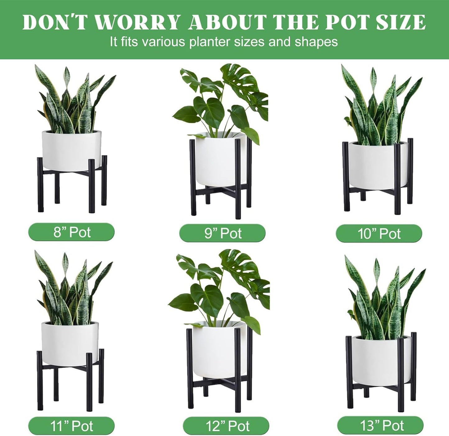 Plant Stand Indoor Adjustable, Metal Modern Plant Stands, Heavy Duty Stable Plant Pot Flower Holder Indoor Outdoor Corner, Black