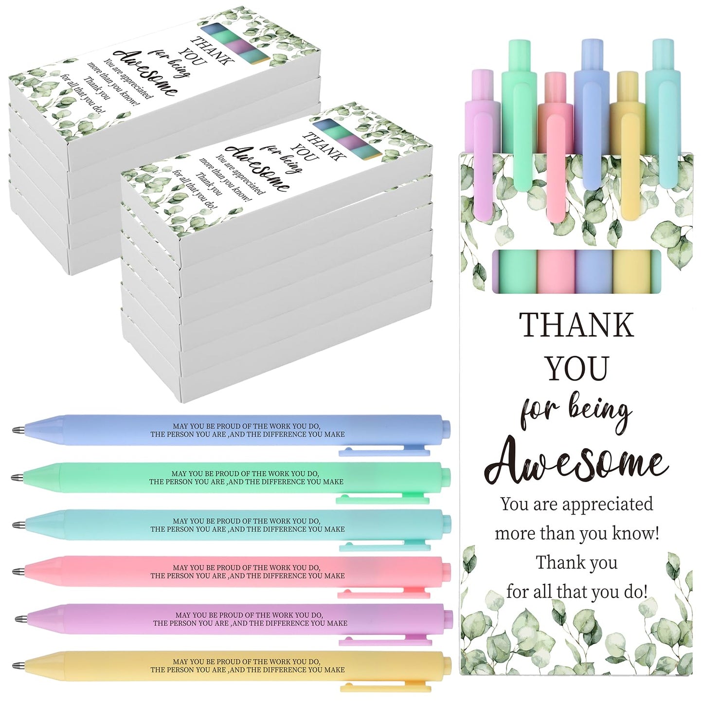 84 Pcs Inspirational Gifts Include Motivational Ballpoint Pens with Thank You Gift Boxes Appreciation Gifts for Coworkers Employee Colleagues Volunteer Teacher Nurse Back to School End of Year Gift