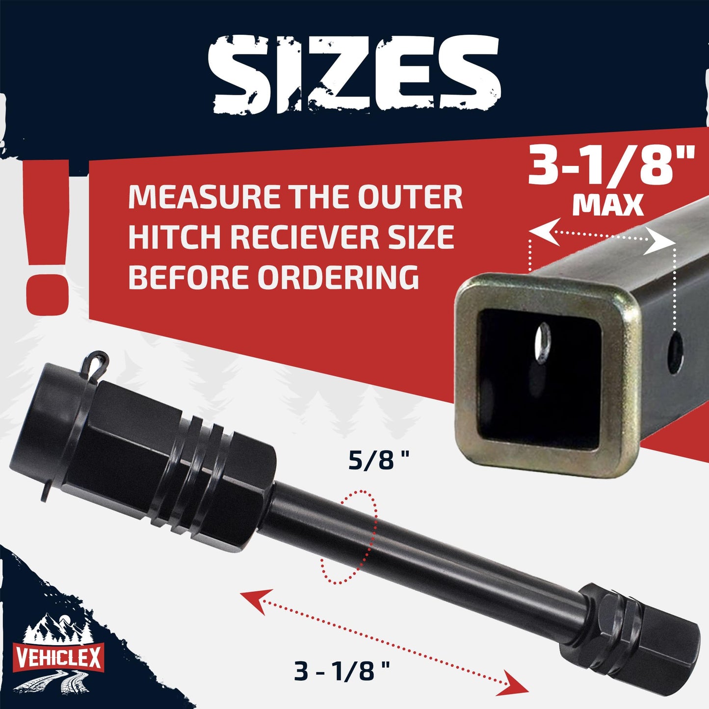 Vehiclex Hitch Receiver Pin Lock - 5/8" Pin for Class III, IV Hitch 2" - Unique Tubular Key - Dust and Mud Resistant Trailer Hitch Lock for Theft Protection