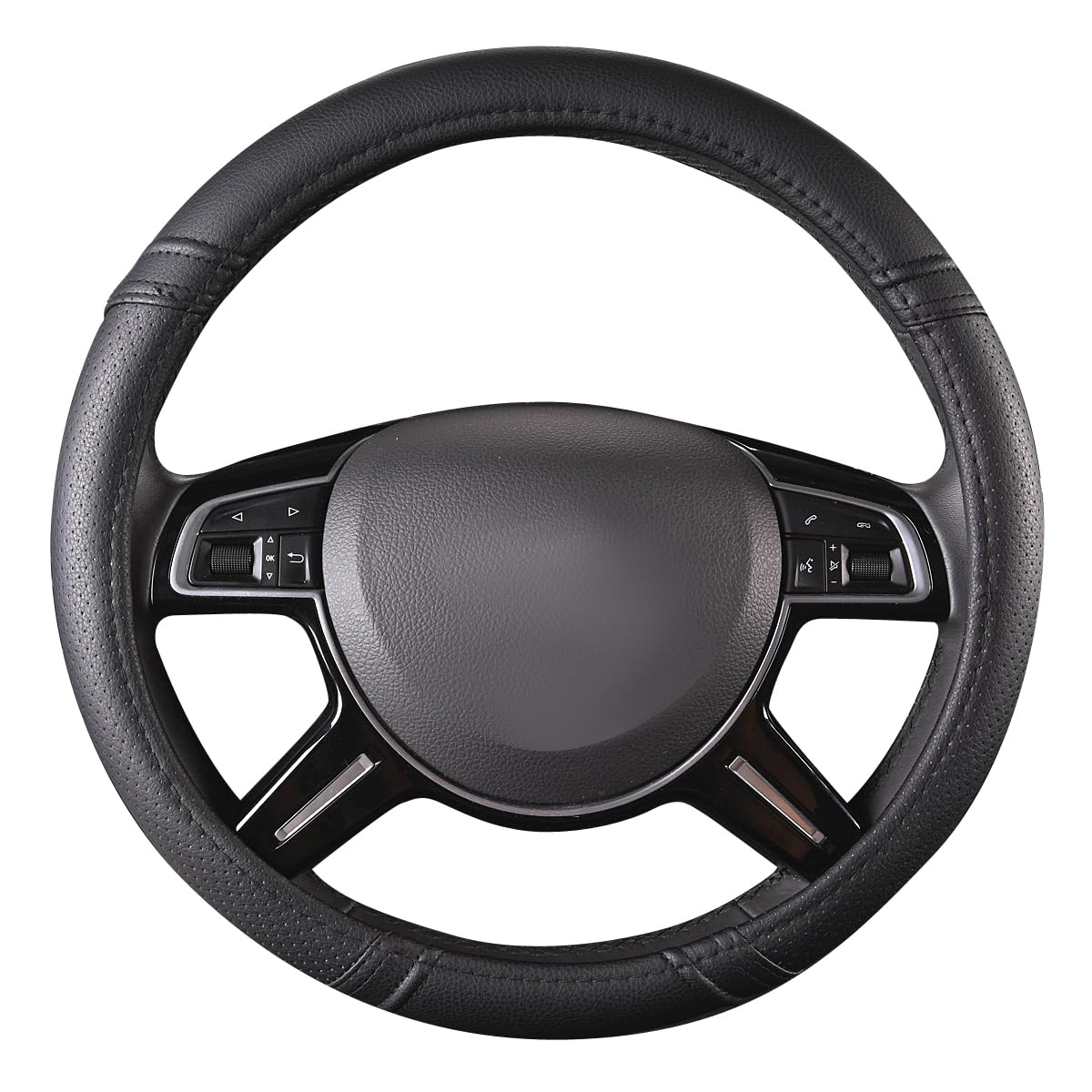 CAR Pass Classical Leather Automotive Universal Steering Wheel Covers (Black)