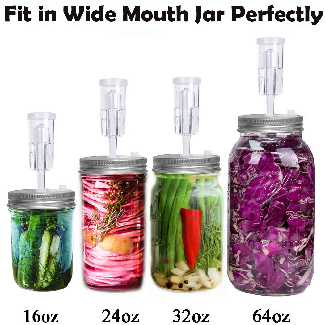 6 Set Fermentation Lids, Fermentation Kit for Wide Mouth Jars, Stainless Steel Fermenting Lids with 9 Silicone Grommets, 6 Airlocks, 6 Silicone Rings(Jars Not Included)