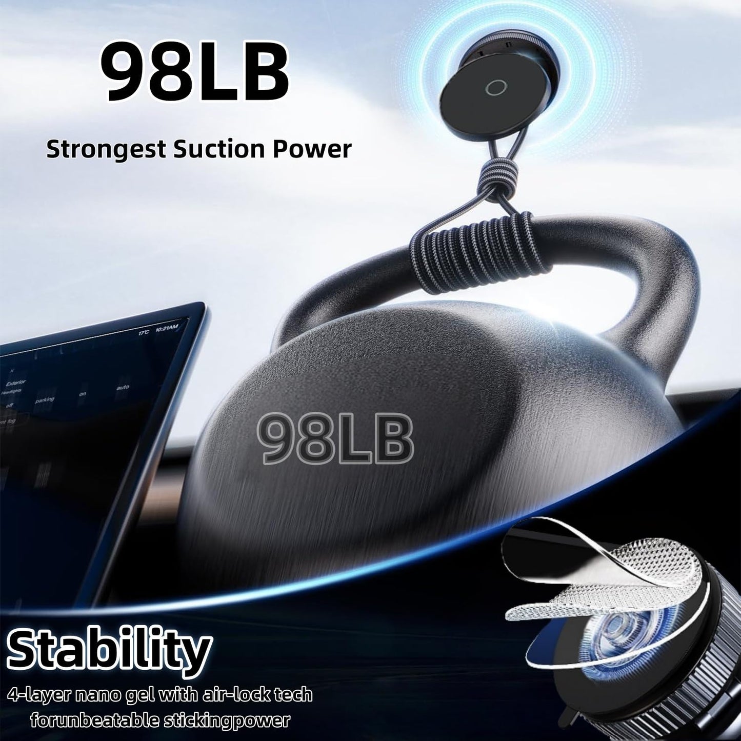 2026 Upgraded 360°Car Phone Holder Mount,Foldable Adjustable Suction Cup Phone Holder car,98LBS Strongest Suction & 2800gf Strongest,for Your Car/Gym/Mirror (Black)