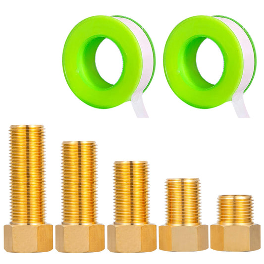 FullMayPro Brass Pipe Fitting，1/2-Inch Female to 1/2-Inch Male Pipe Nipple Extension Connector Fitting,Female Adapter Set，Hex Bushing Adapter Converter Adapter (Length 30/40/50/70/100MM)